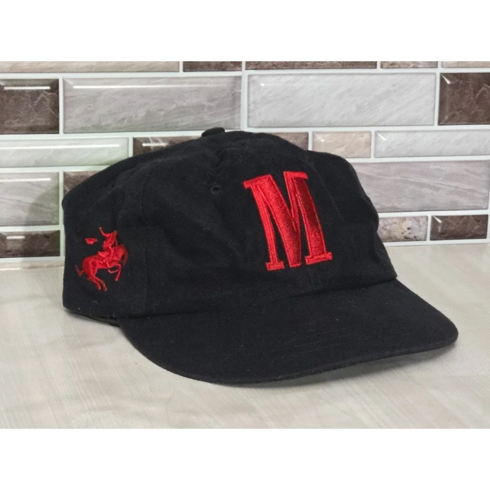 Vintage 90s Black Red Strapback Hat Cowboy Cigarette Brand Men's Ball Cap - Picture 3 of 16